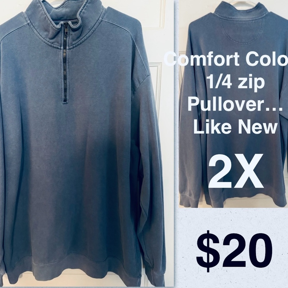 Comfort Colors Men's Blue 1/4 Zip Pullover Sweater